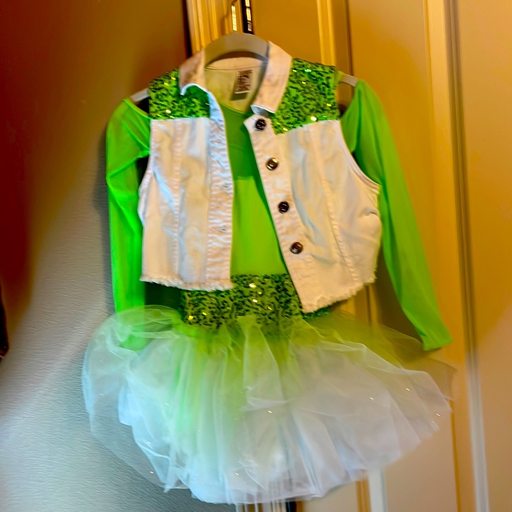 Lime green with white seamless jacket with green sequence. Size 5